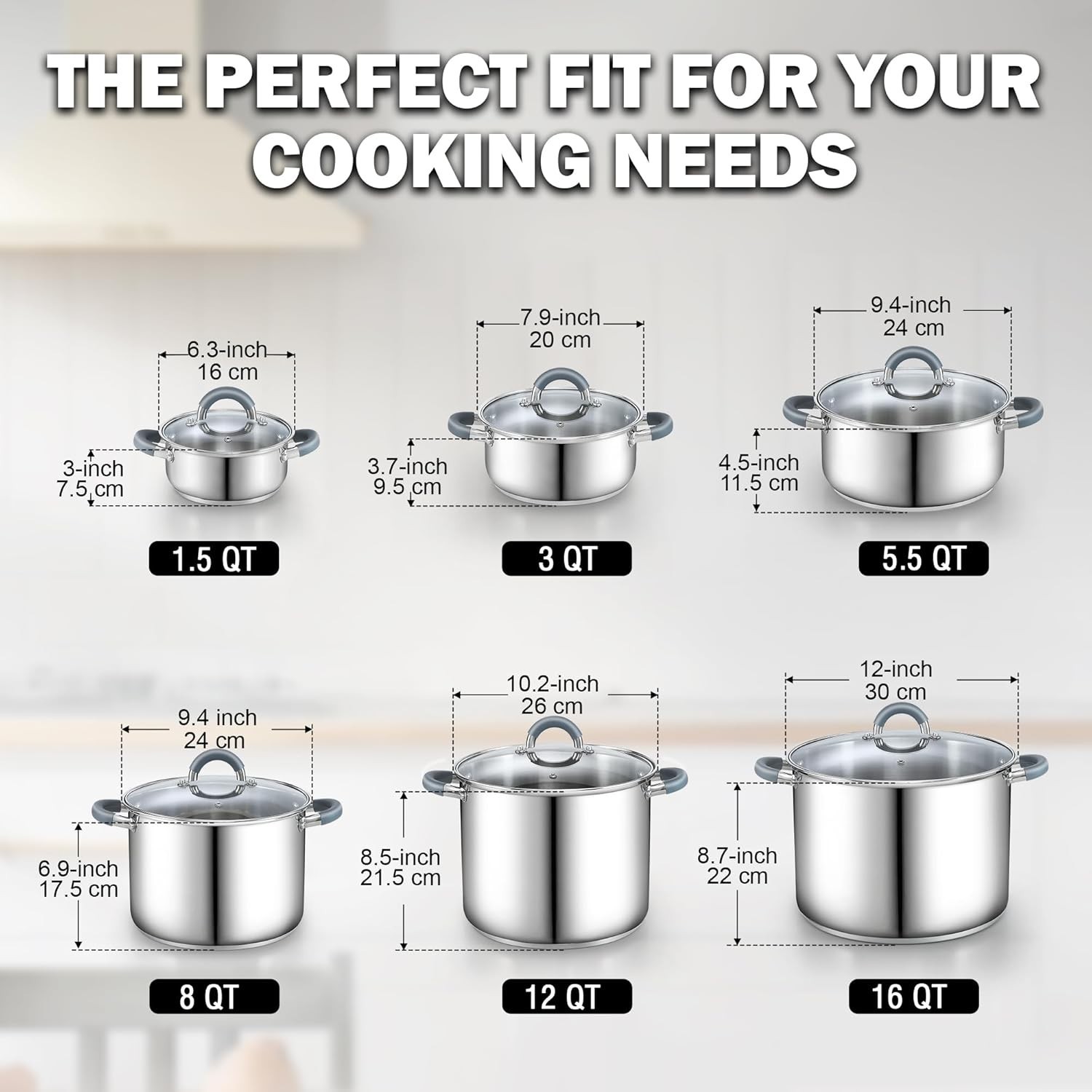 Versatile 8-Quart Cooking Pot – 18/10 Stainless Steel with Stay-Cool Handles
