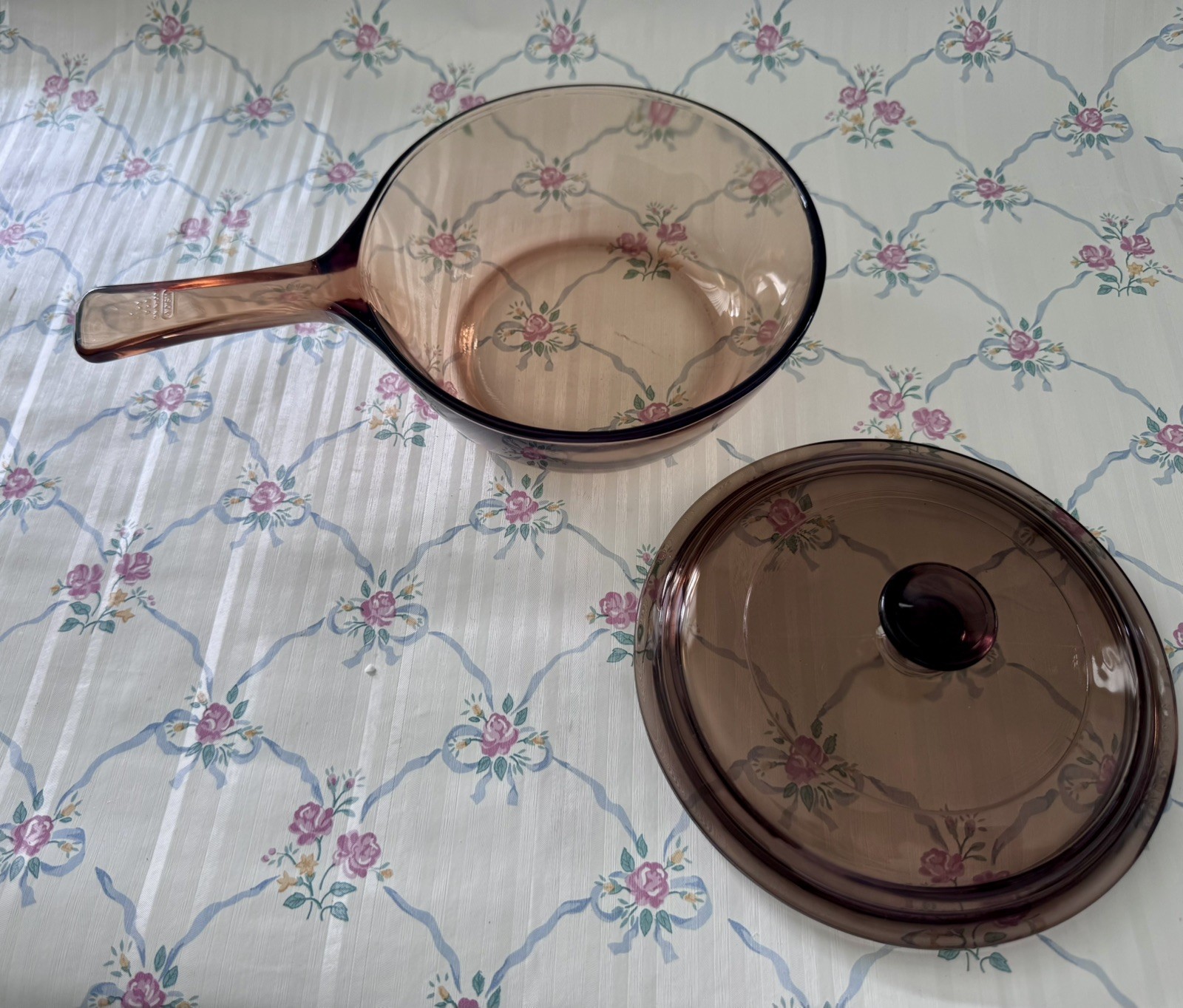 Vtg Visionware Skillet Corning Amber 5.5″ Fry Pan w/ Pyrex Lid USA