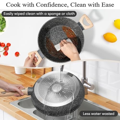 12 Pcs Pots and Pans Set, Nonstick Cookware Sets Granite 12 Pieces Black