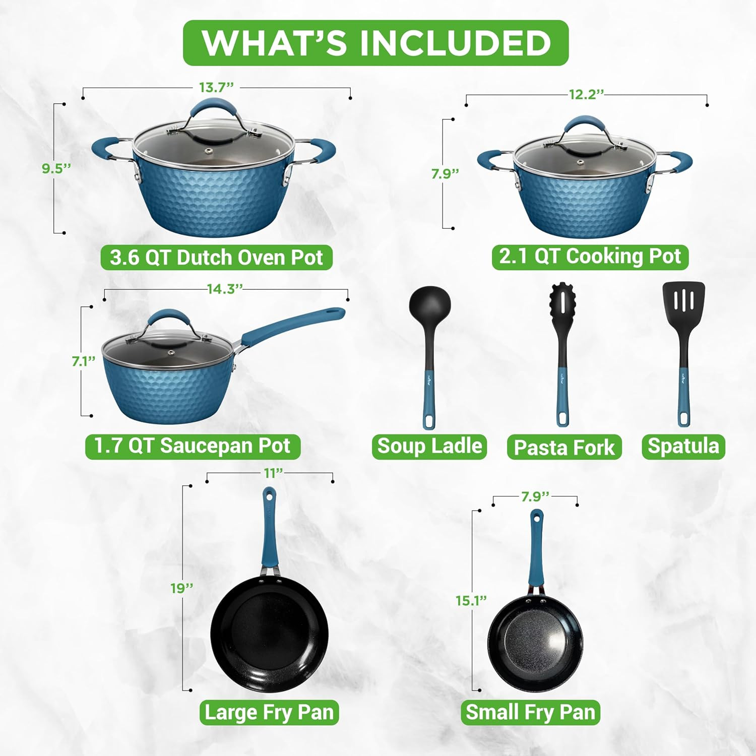11 Pc Pots and Pans Set – Non Stick Cookware Set with Ceramic Coating, Ergonomic
