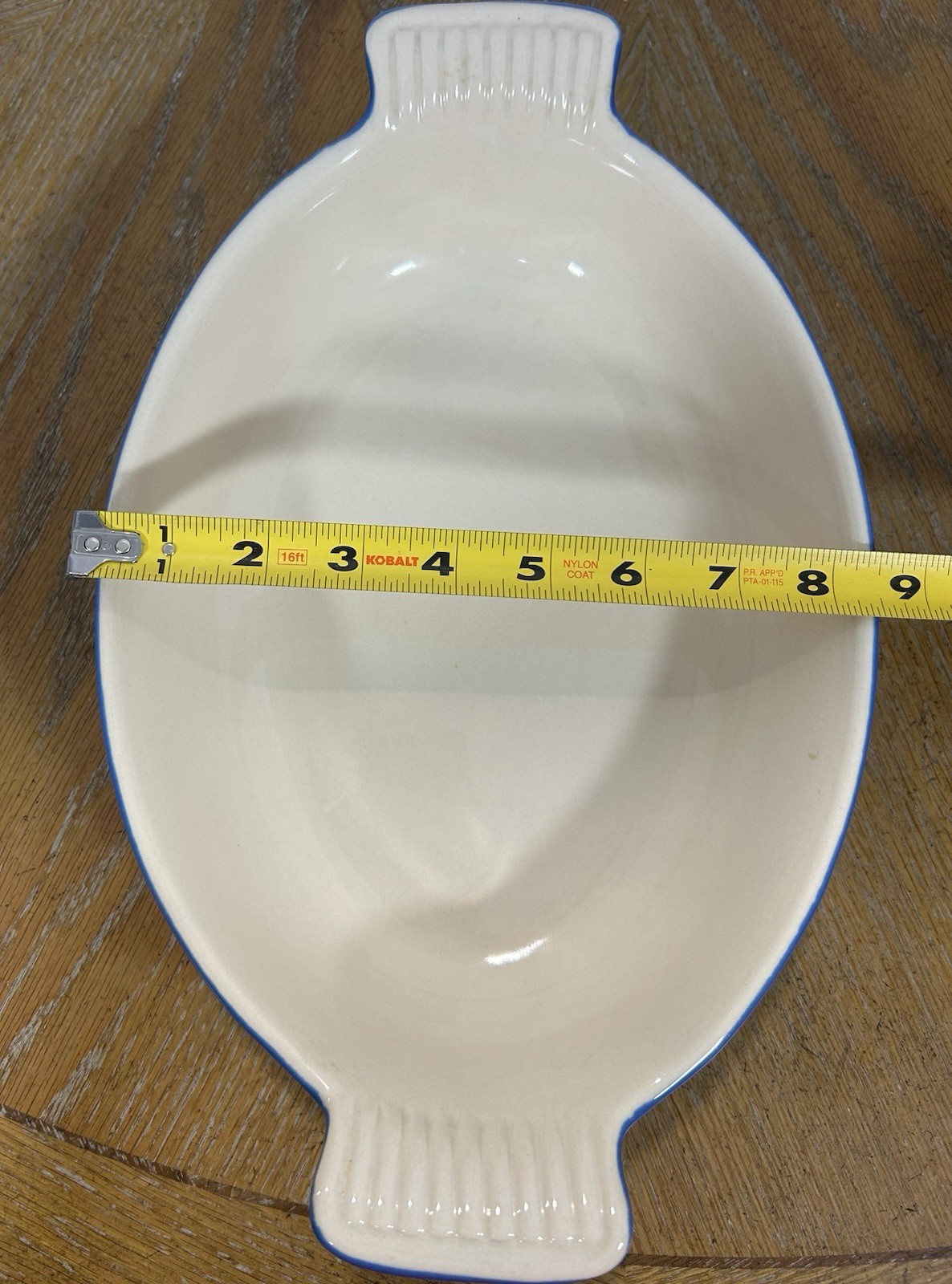 Blue & White Oval Ceramic Casserole Dish 14×8 in, 3 in Tall, Microwaveable