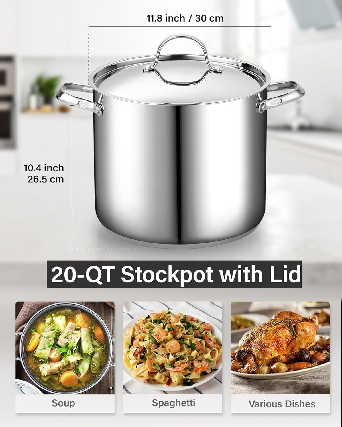 18/10 Stainless Steel 20-Qt Stockpot, Even Heat Distribution