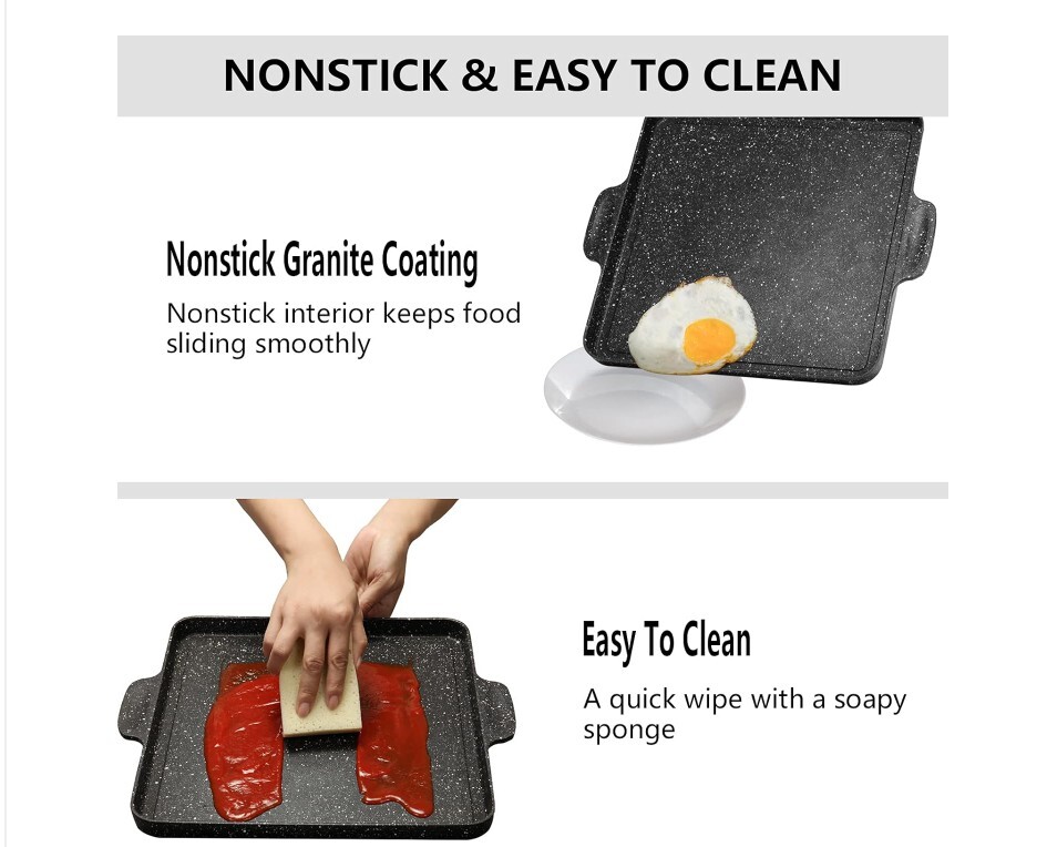 ESLITE LIFE Nonstick Flat Griddle Plate 12” Square Grill Pan Y-FKPS30