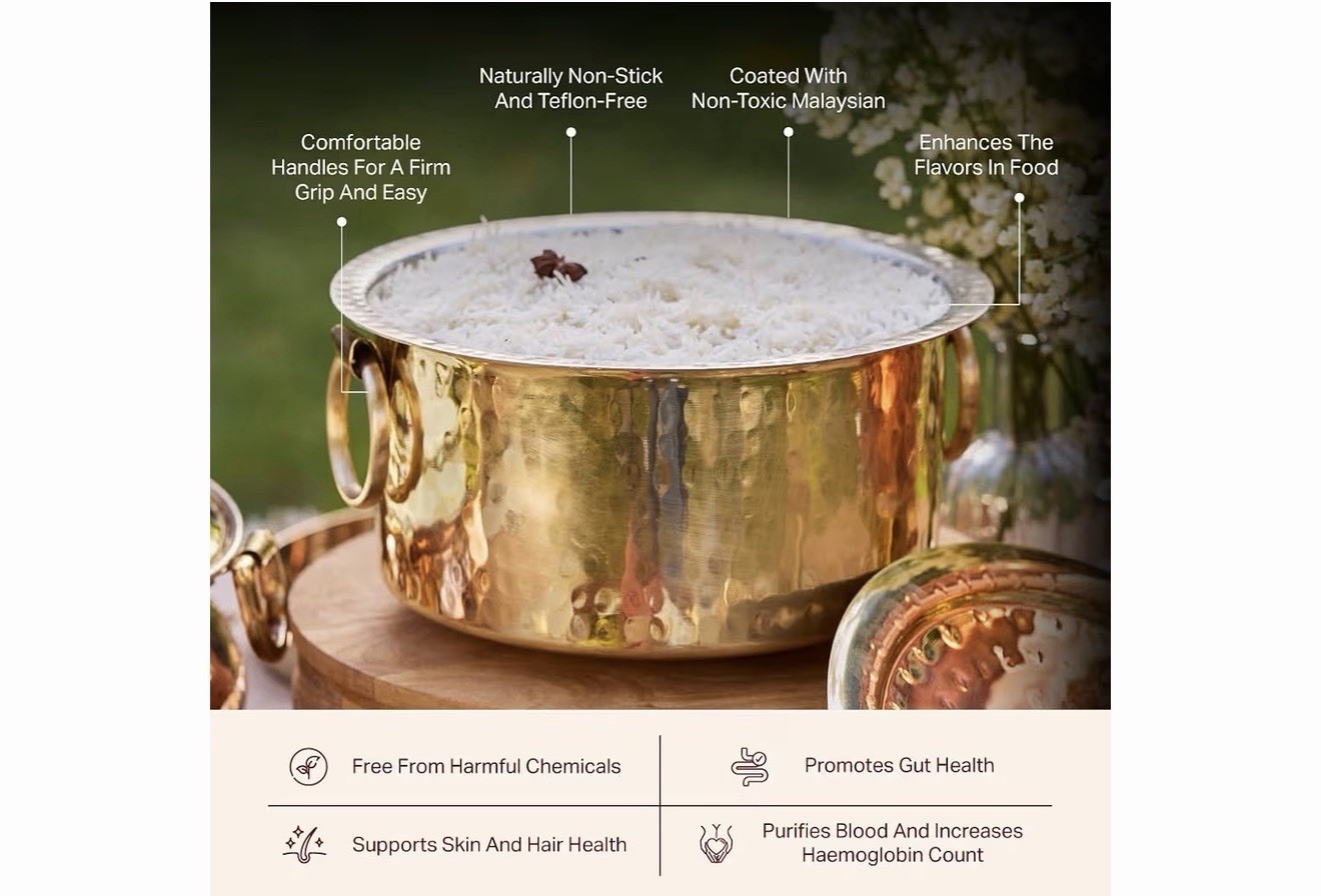 P•TAL Brass Stock Pot with Lid Naturally Nonstick and Toxin Free Pasta Pot 3 Qt