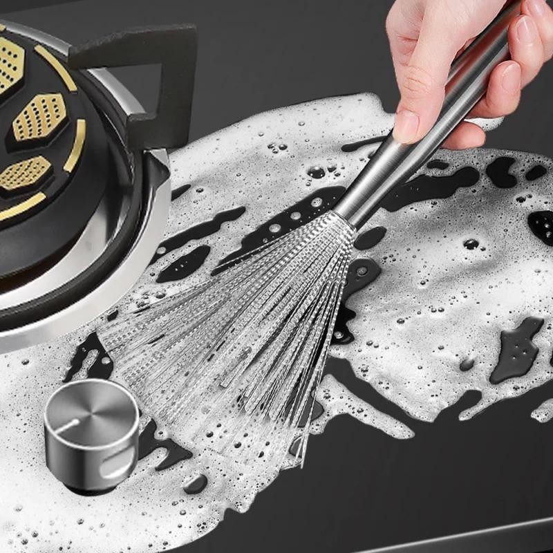Stainless Steel Kitchen Cleaning Brush Long Handle Pot Scrubber