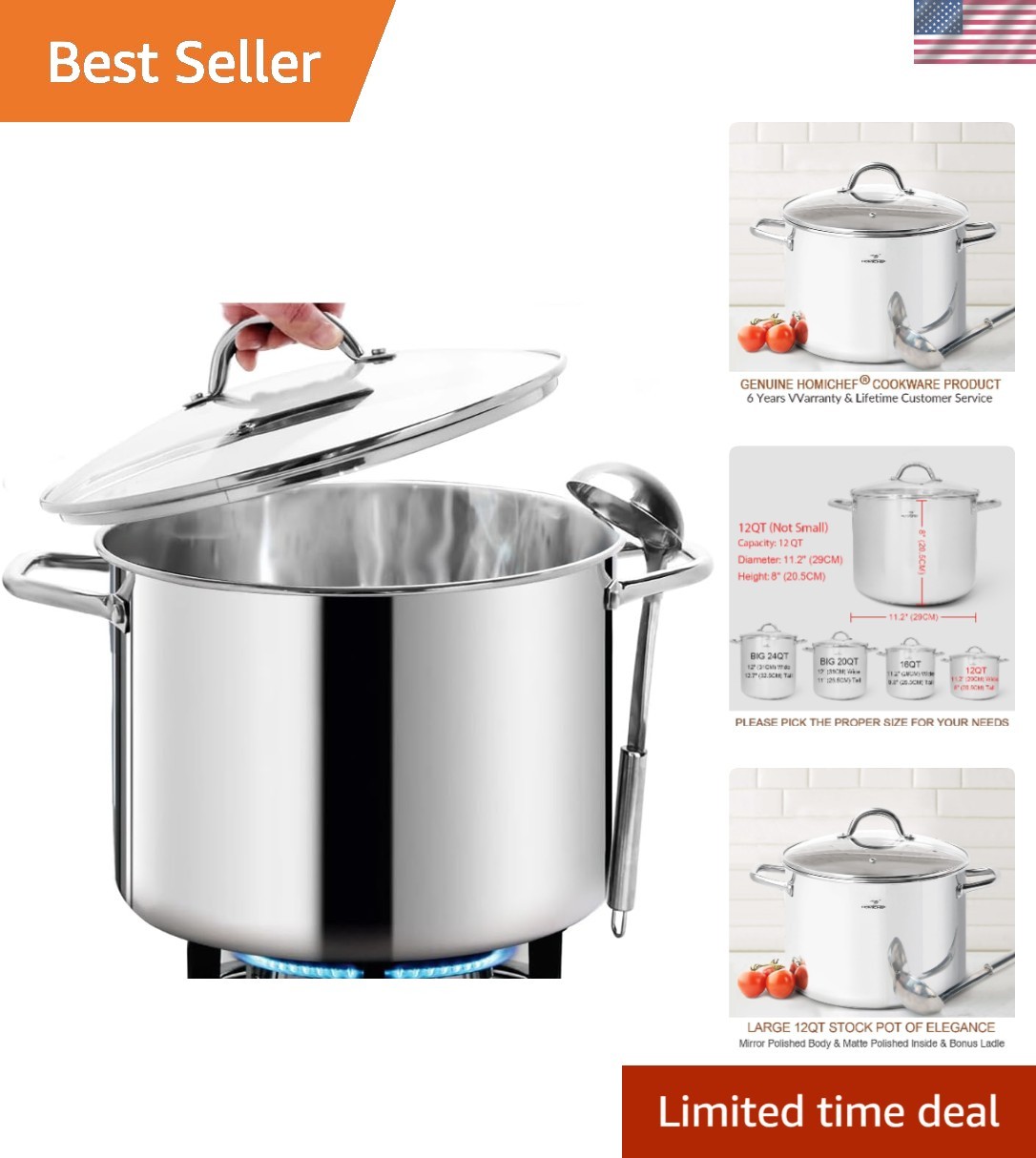 12 Quart Heavy-Duty Stainless Steel Stock Pot – Perfect for Large Soups & Stocks
