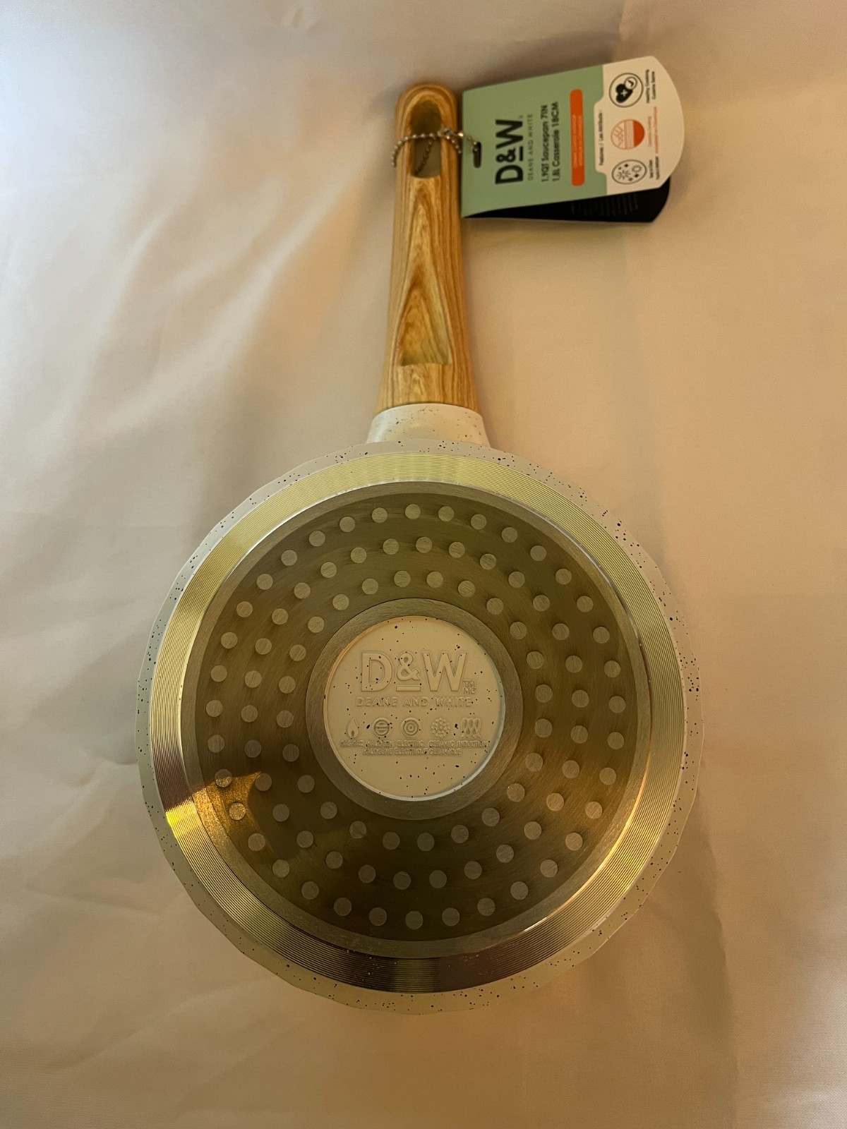 D&W Deane And White Cookware Ceramic Coated 7″ Saucepan with Lid 1.9Q Cream NWT