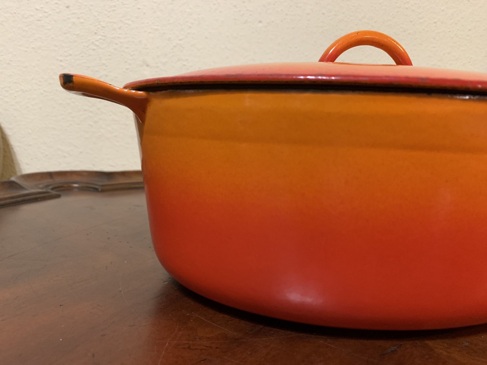 Descoware Cast Iron Enameled Flame Orange Oval Dutch Oven 4 qt Casserole Belgium