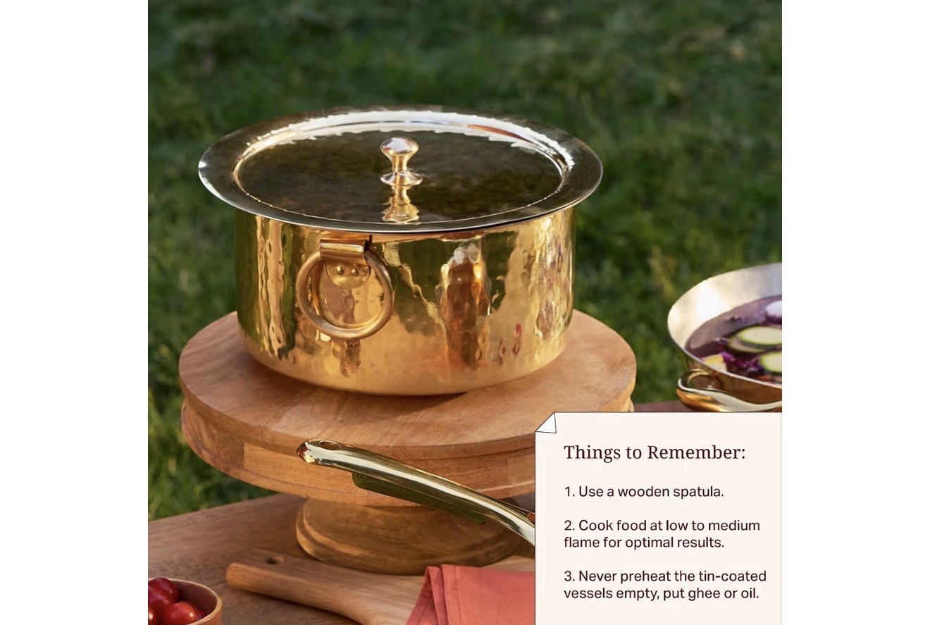 P•TAL Brass Stock Pot with Lid Naturally Nonstick and Toxin Free Pasta Pot 3 Qt