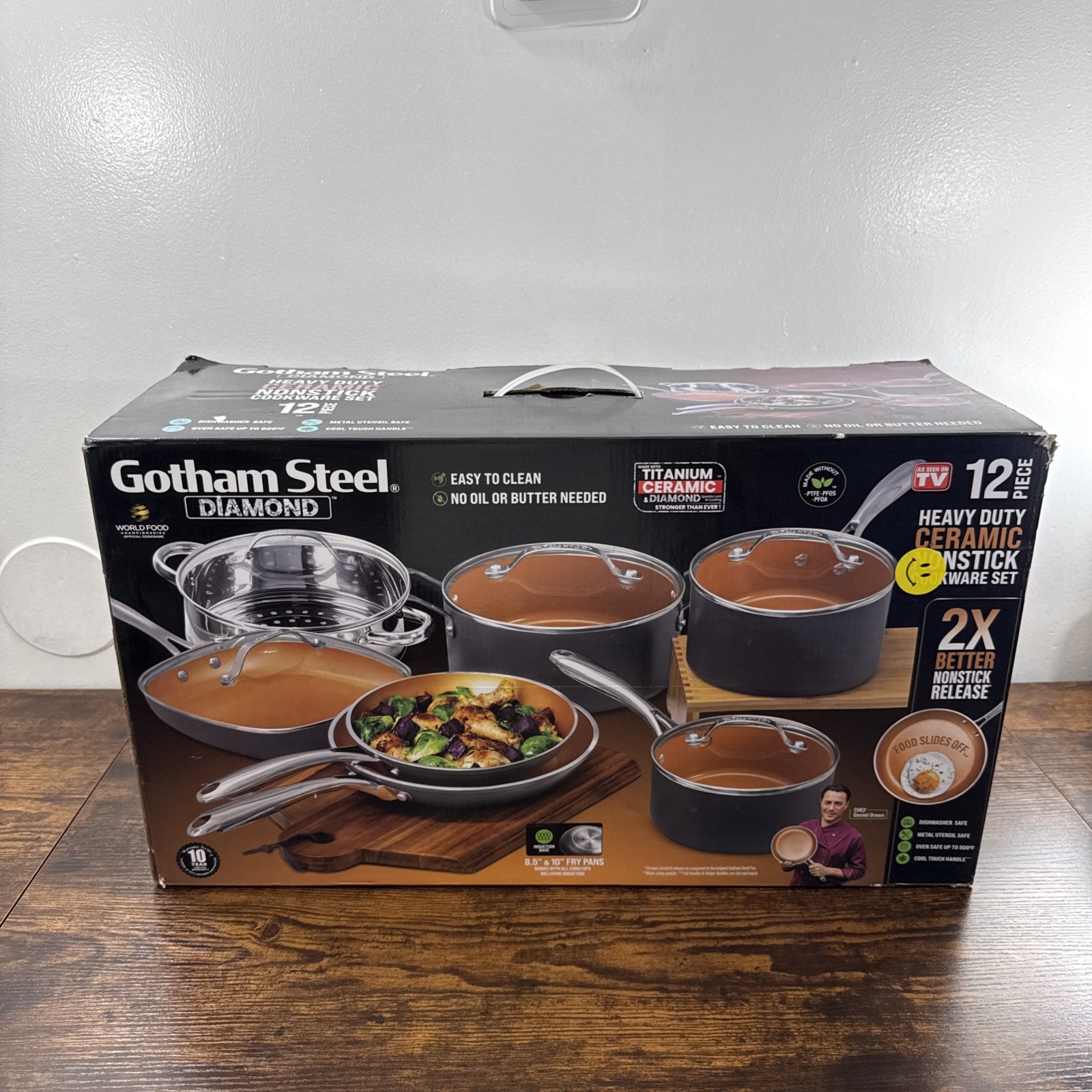 12 Pc Ceramic Cookware Set Nonstick Pots Pans With Steamer Heavy Duty Oven Safe