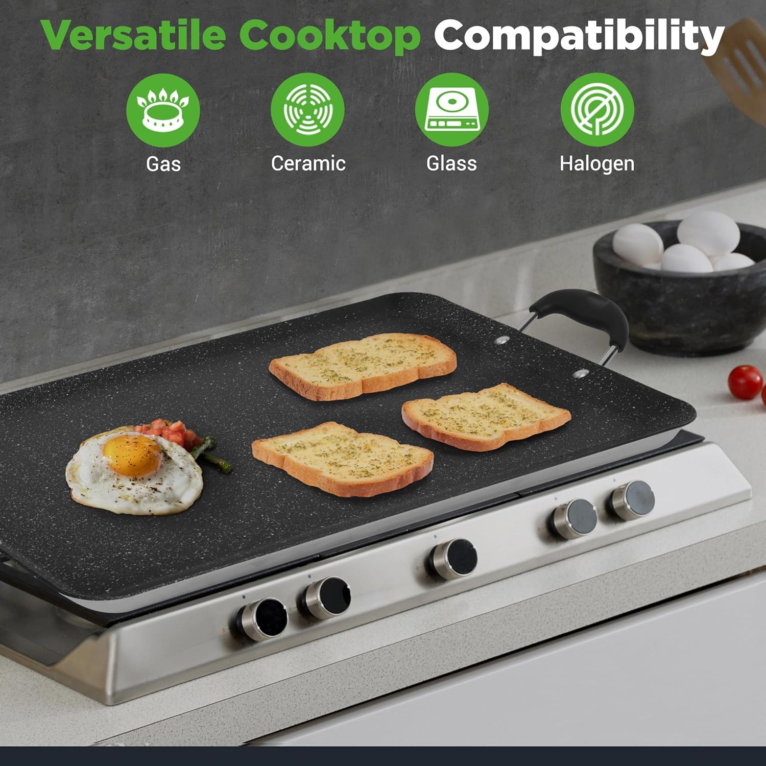 Nutrichef Double Burner Griddle, Non-Stick Stove Top Griddle for Gas Stove, Dish