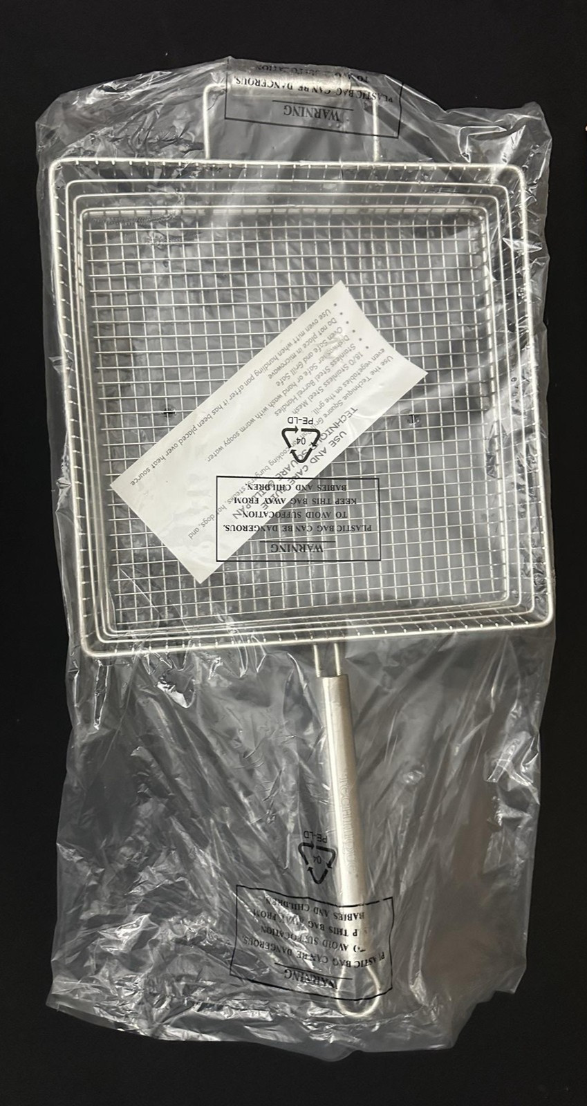 Technique Stainless Steel Square Grill Basket Pan Long Handle Silver Oven Safe
