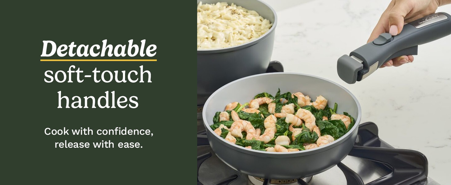 13-Pc, ClickSmart Nonstick Detachable Handle Ceramic Cookware, Pots and Pans