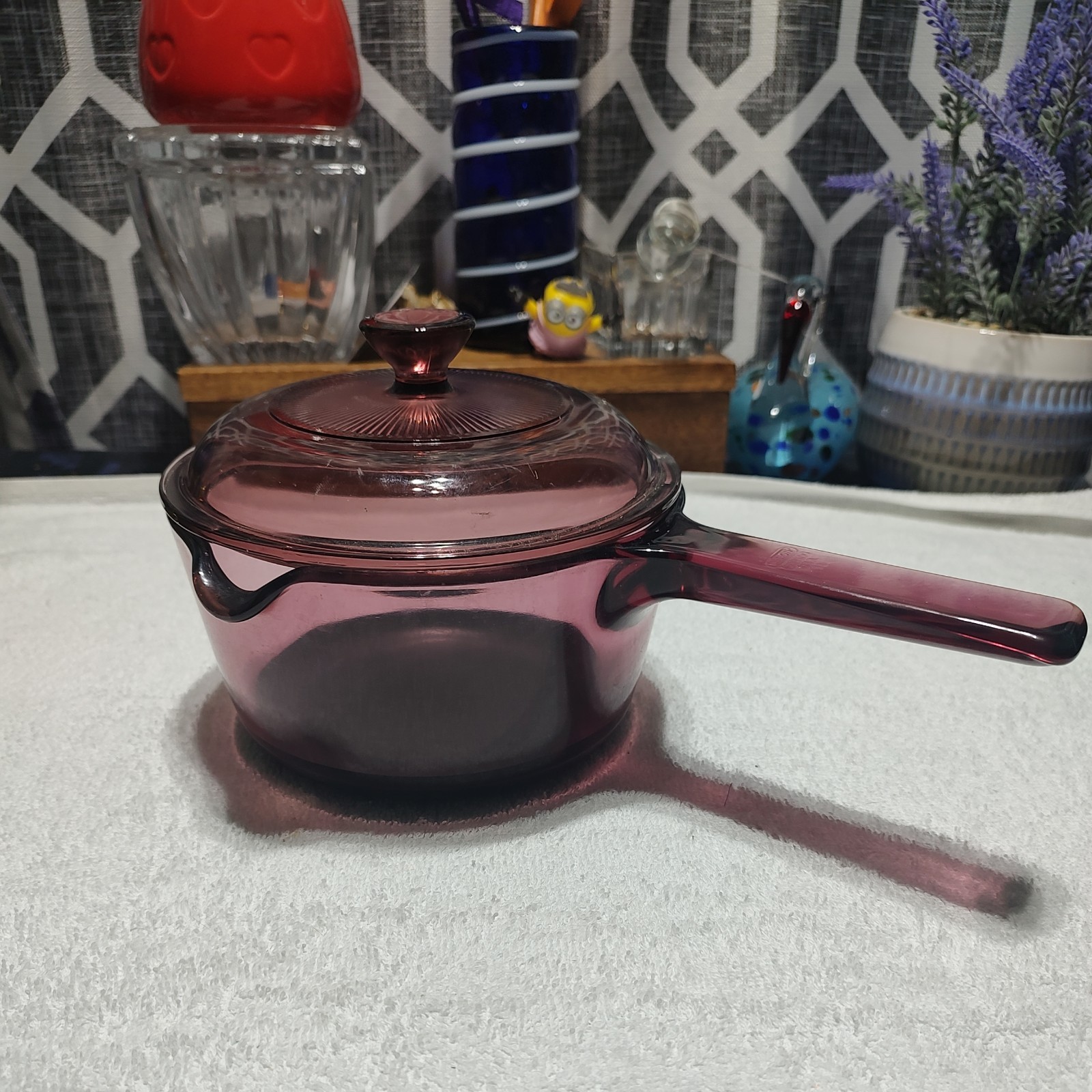Vtg Vision Corning Ware USA 1L Cranberry Sauce Pan w/Pour Spout & Pyrex Lid V1C