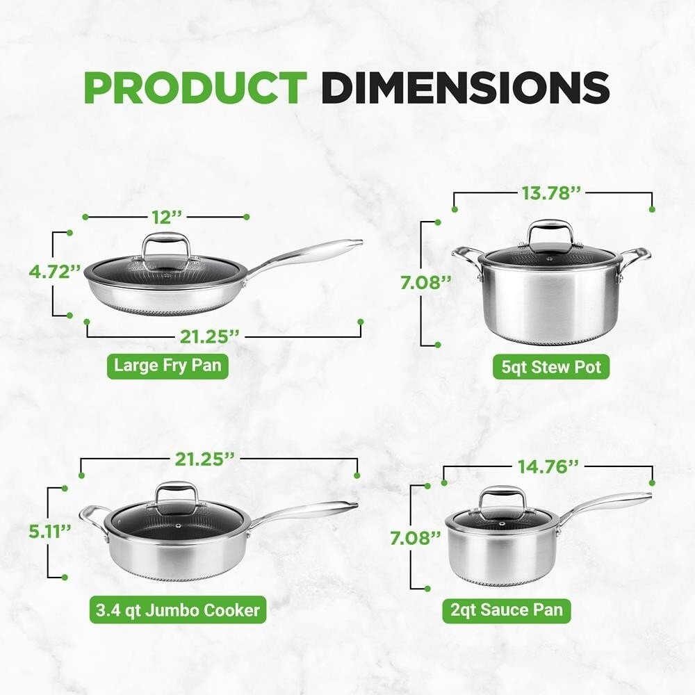 NutriChef Kitchenware Pots & Pans Set – Triply Stainless Steel Cookware,