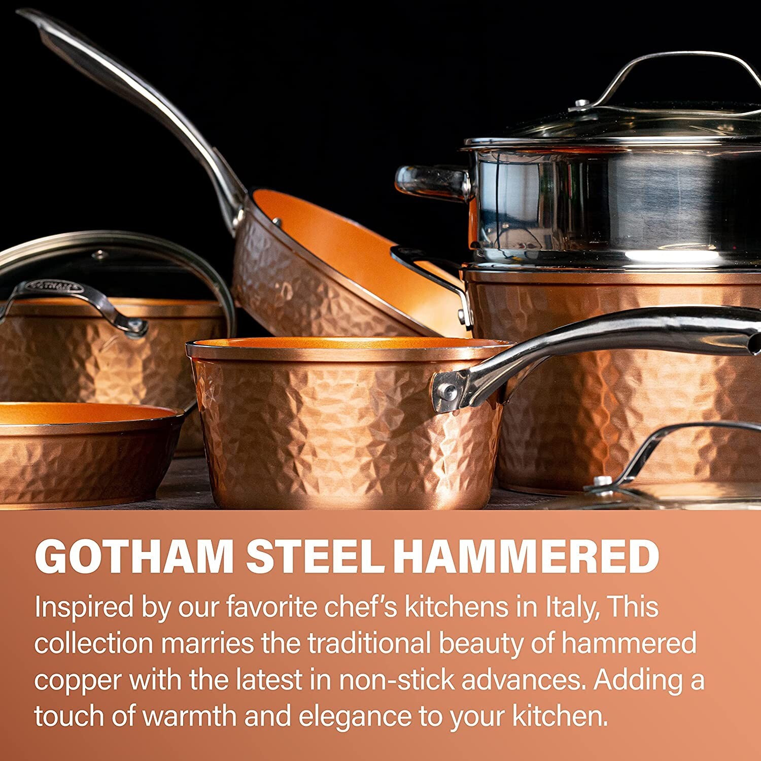 Gotham Steel 15-Piece Cookware Set – Hammered Copper (2984)