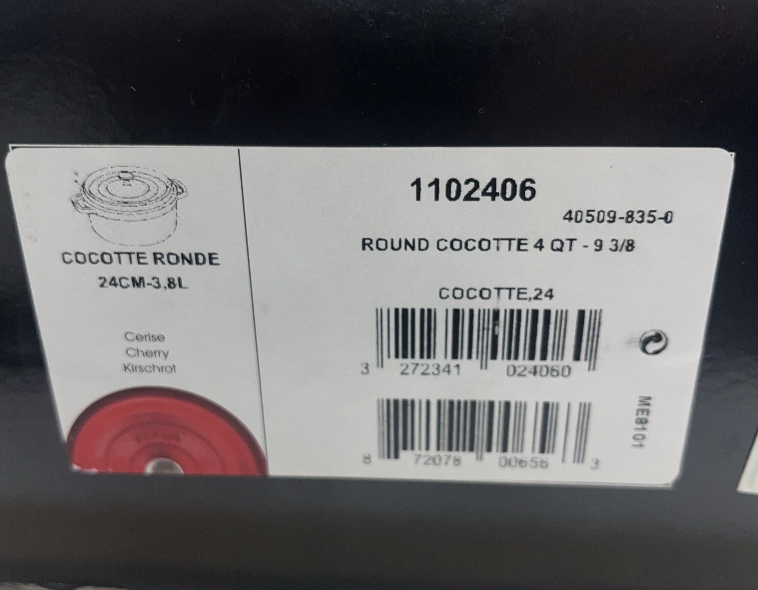 Staub Cast Iron 4-qt Round Cocotte #24 Red 9/3.8