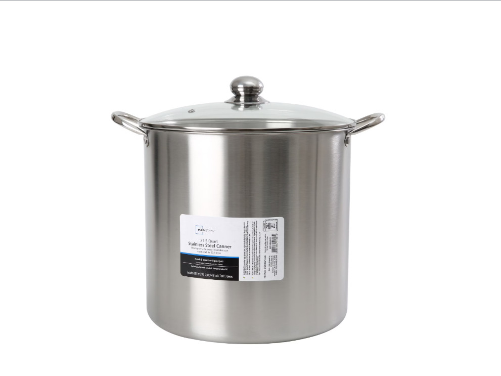 Mainstays 21.5 Quart Stainless Steel Canning Pot with Rack, Dual Water Bath Cann