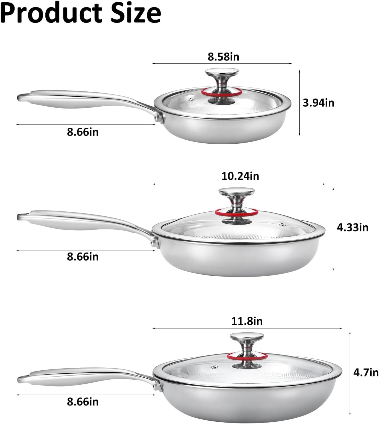 Titanium Non-Stick Frying Pan with Lid 8 10 and 12 Inch Hammered Nonstick Skille