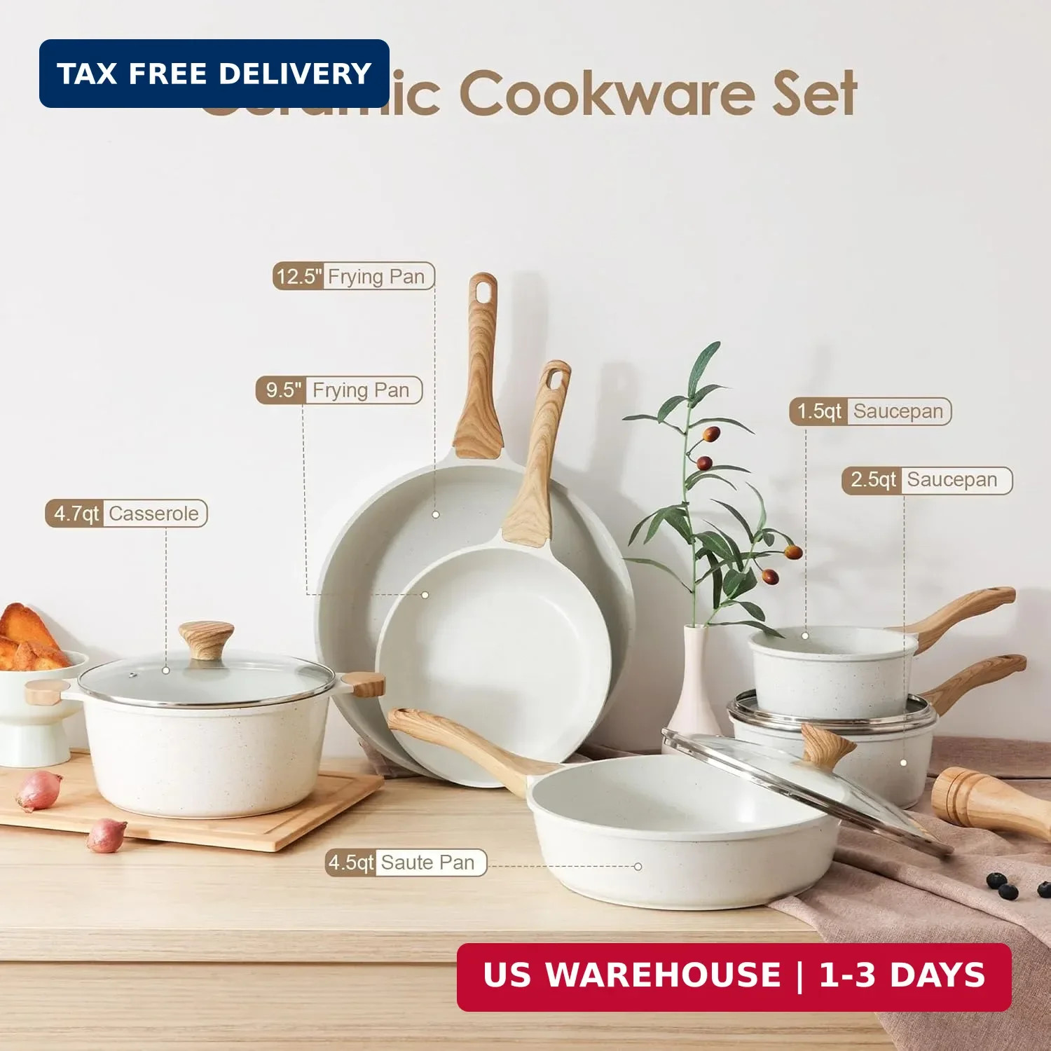 SENSARTE Nonstick Ceramic Cookware Set 16-Piece, Healthy Pots and Pans Set, Non-