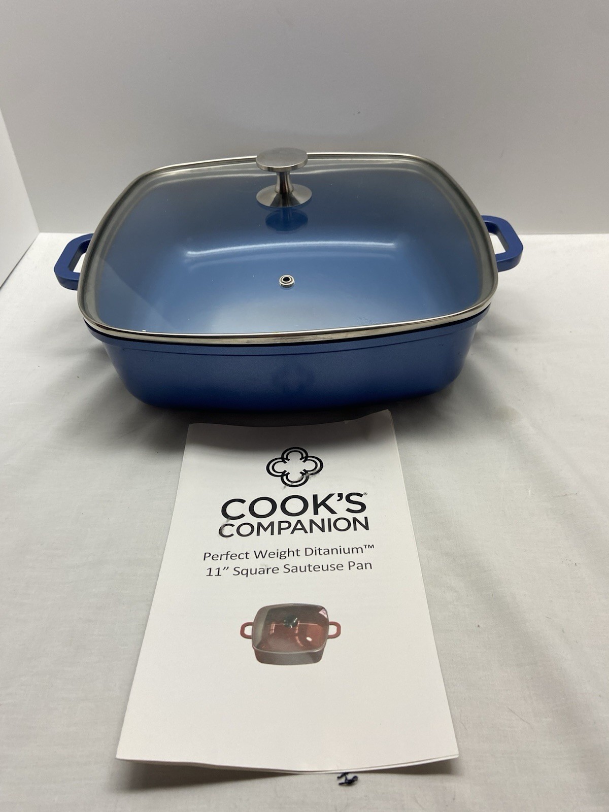 New Cook’s Companion Blue Perfect Weight Ditanium 11” Square Pan w/ Lid Nonstick