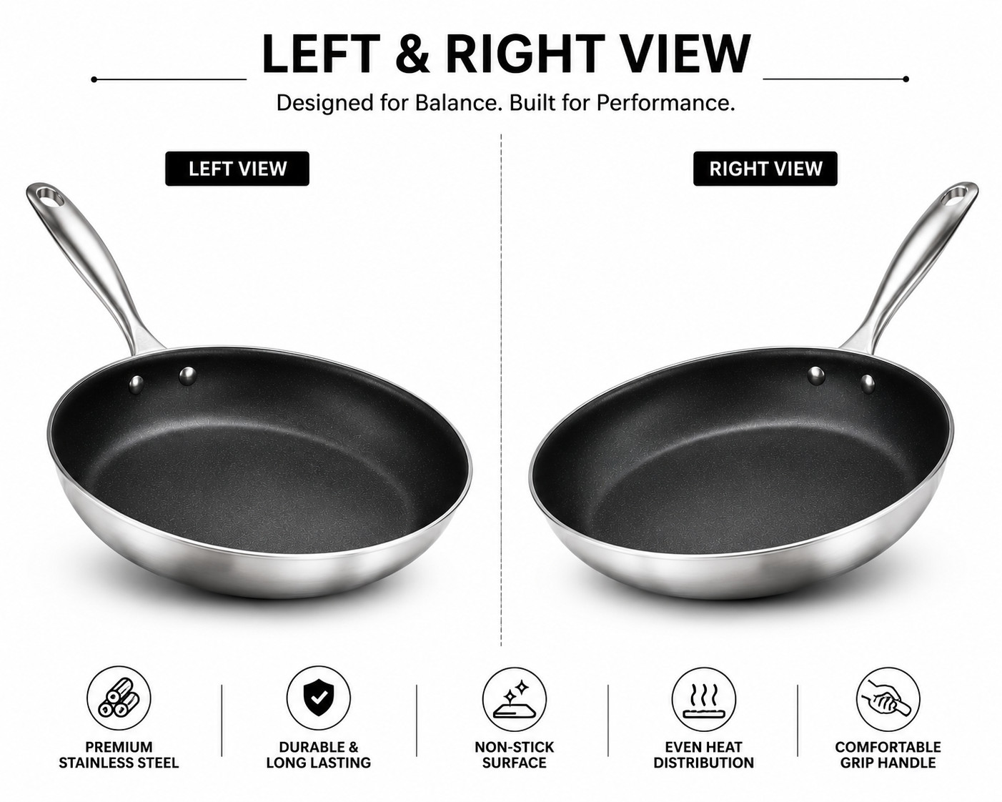 12 Inch Nonstick Cooking Pan Steak Frying Skillet Aluminum Alloy Steel Handle