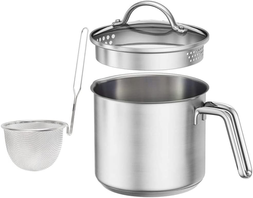 8 Cup Saucepan With Glass Lid,1.5QT Multipurpose Small Pasta Pot with Insert