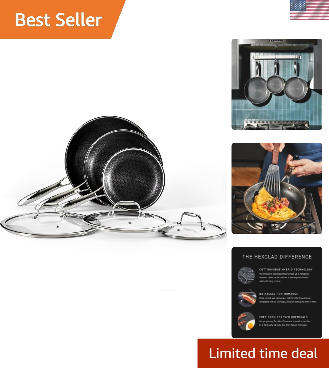 Elegant 6-Piece Hybrid Nonstick Fry Pan Set – Induction Ready & Dishwasher Safe