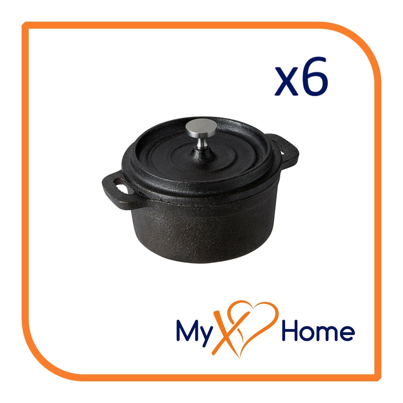 8 oz. Pre-Seasoned Mini Cast Iron Pot with Cover (6 Pots) by MyXOHome