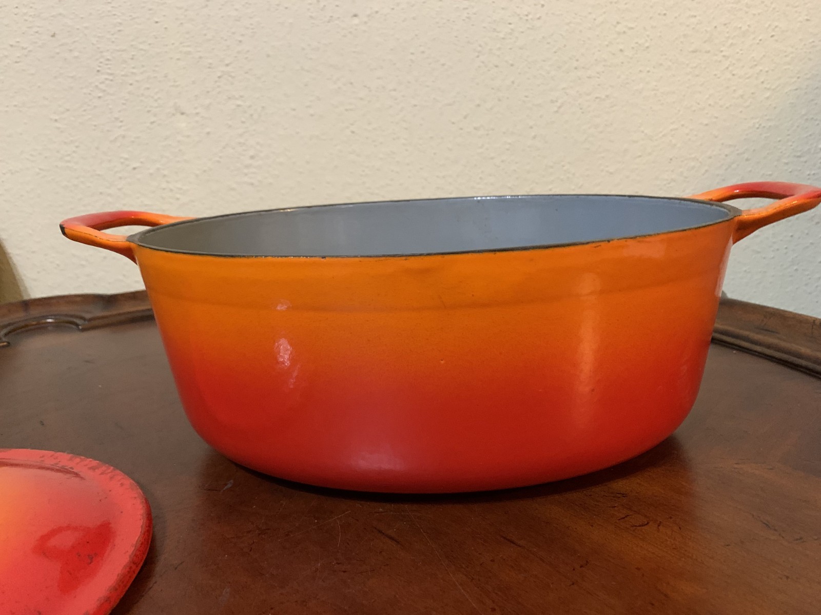Descoware Cast Iron Enameled Flame Orange Oval Dutch Oven 4 qt Casserole Belgium
