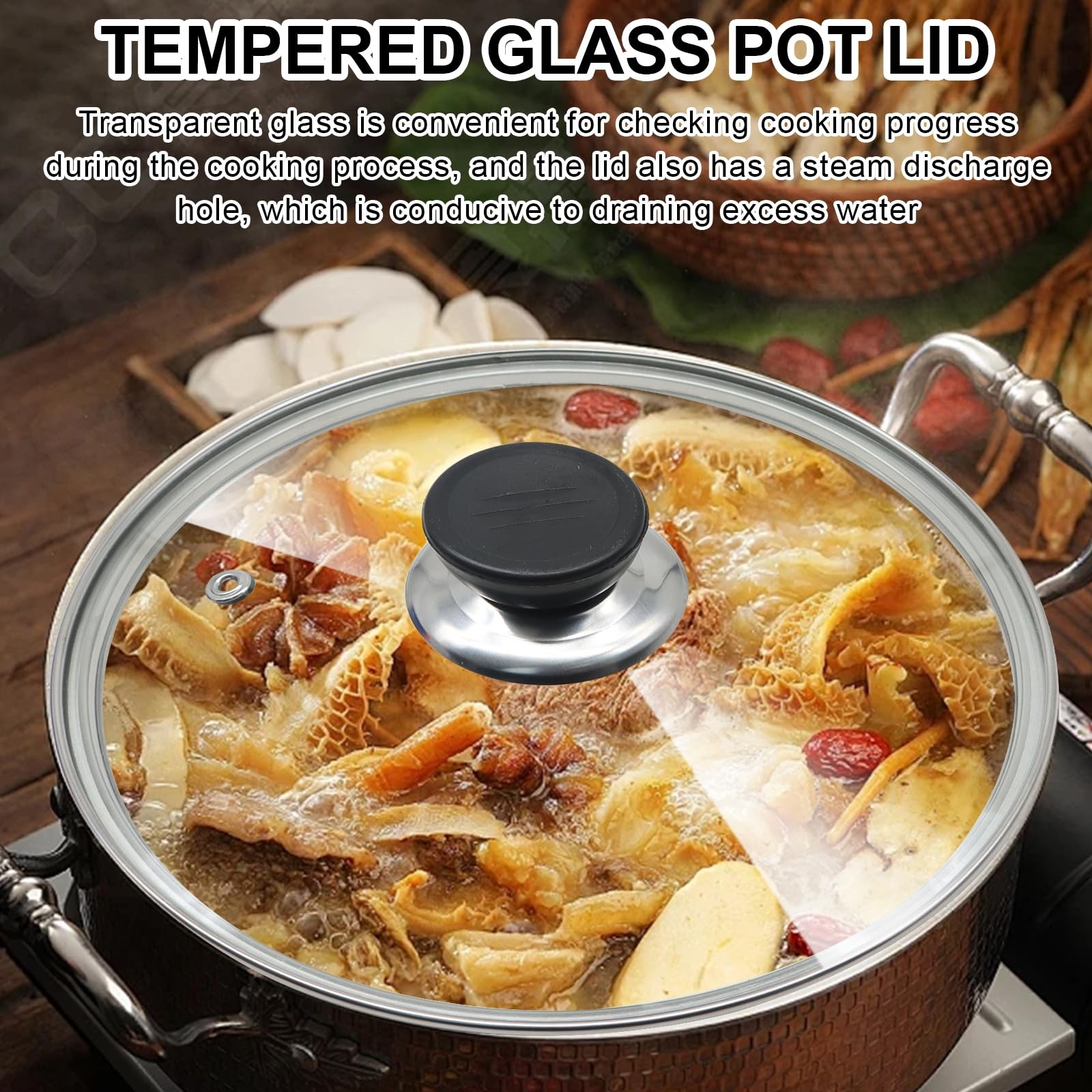 Glass Lid for Frying Pan 8 Inch Tempered Glass Pot Lid Cover with Stainless S…