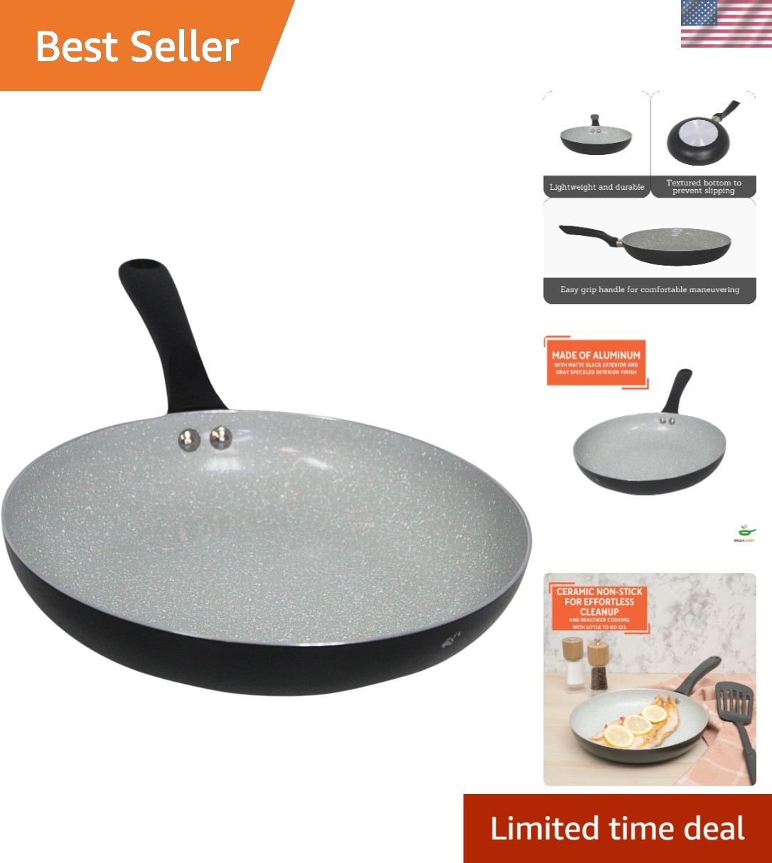 9.5-Inch Premier Ceramic Nonstick Fry Pan with Cool Touch Handle – Matte Black