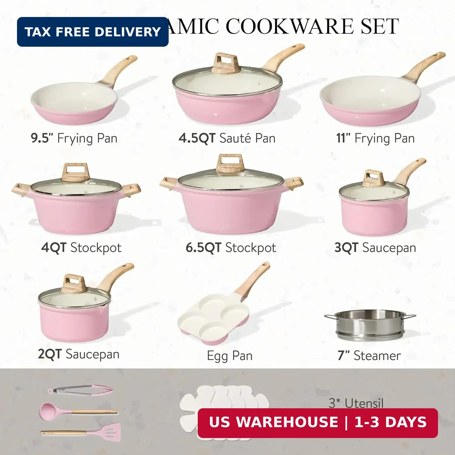CAROTE 21 PCS Ceramic Cookware Set, Pots and Pans Set Non Stick, Pot and Pan Set