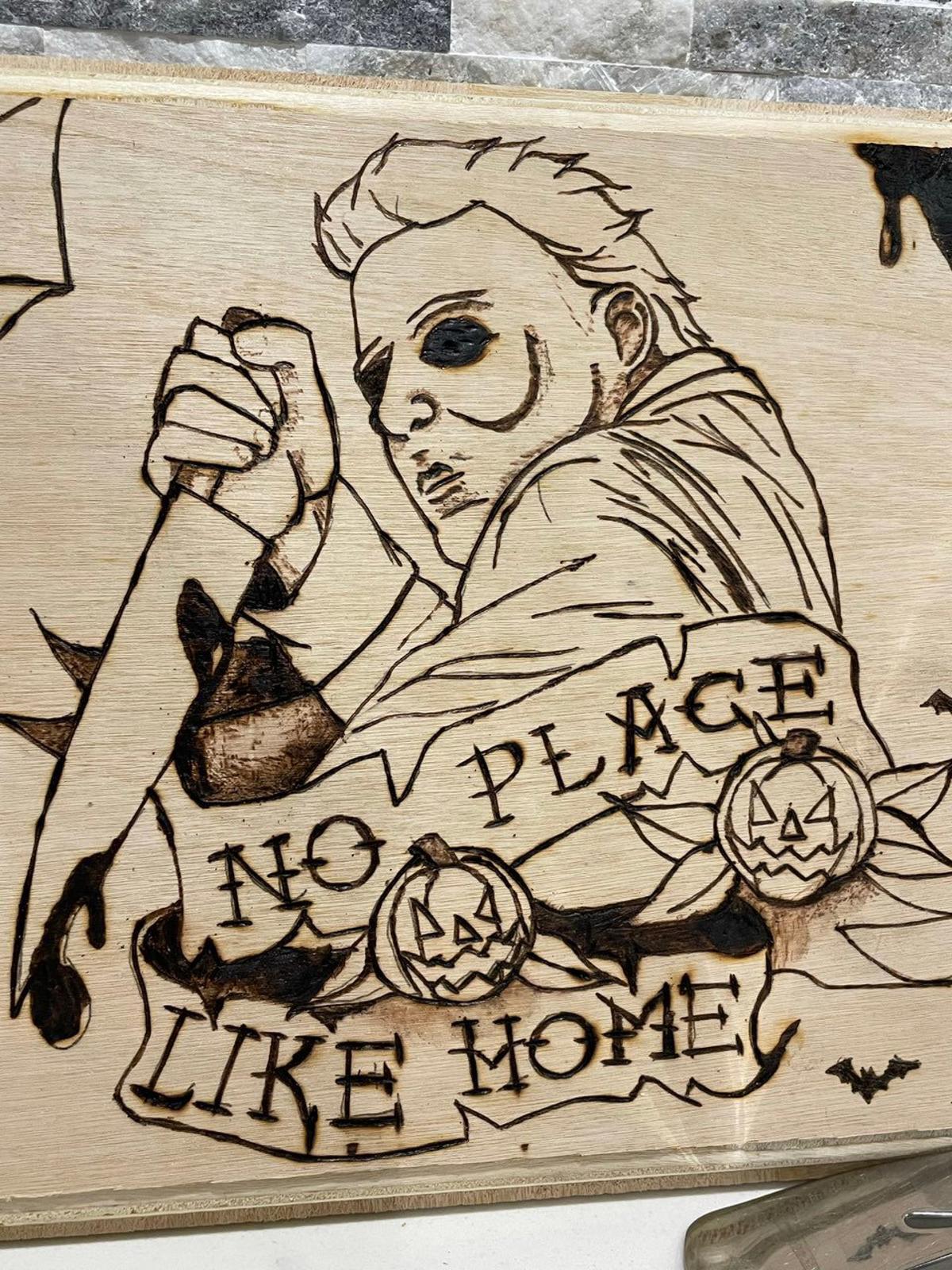 charcuterie board michael myers halloween horror wooden wood cutting board