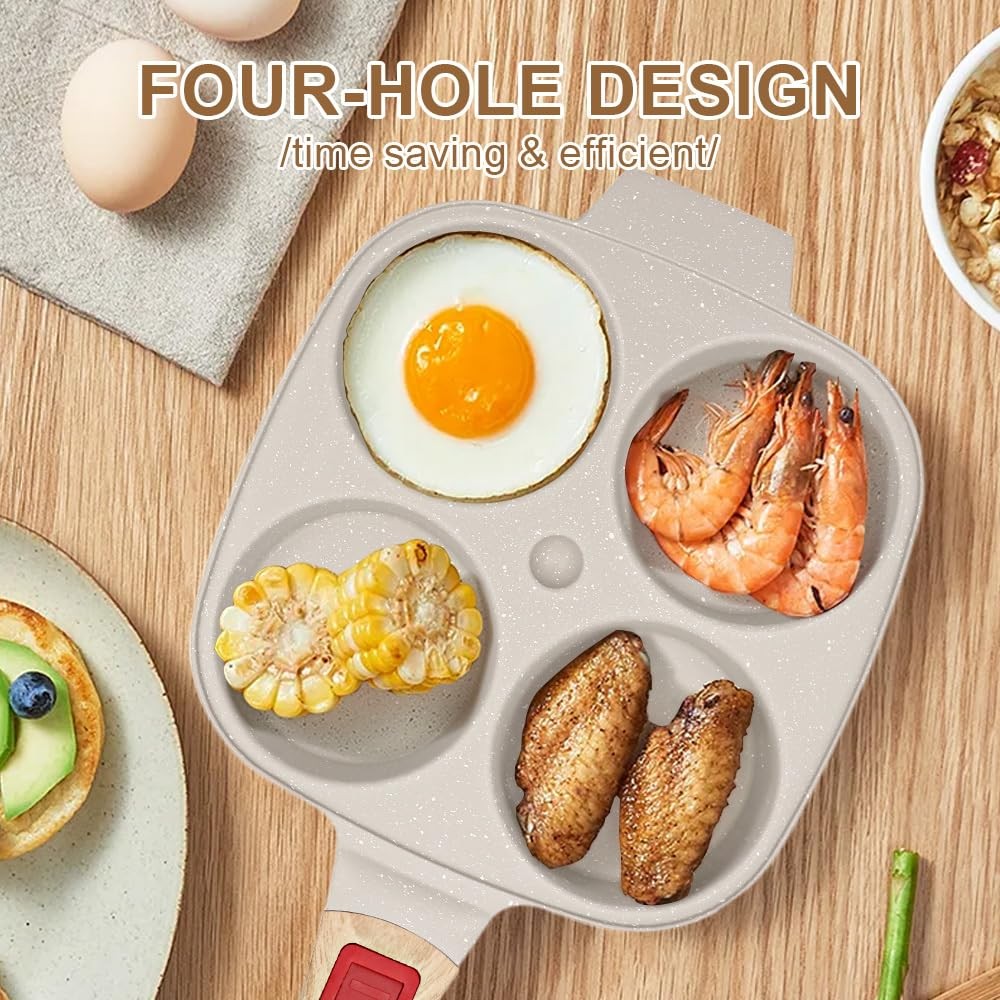1 PC 4 Cup Nonstick Fried Egg Omelette Pan With Lid Detachable Handle