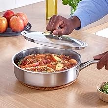Classic Stainless Steel Cookware Set, 10-Piece, Impact-Bonded Aluminum Base,