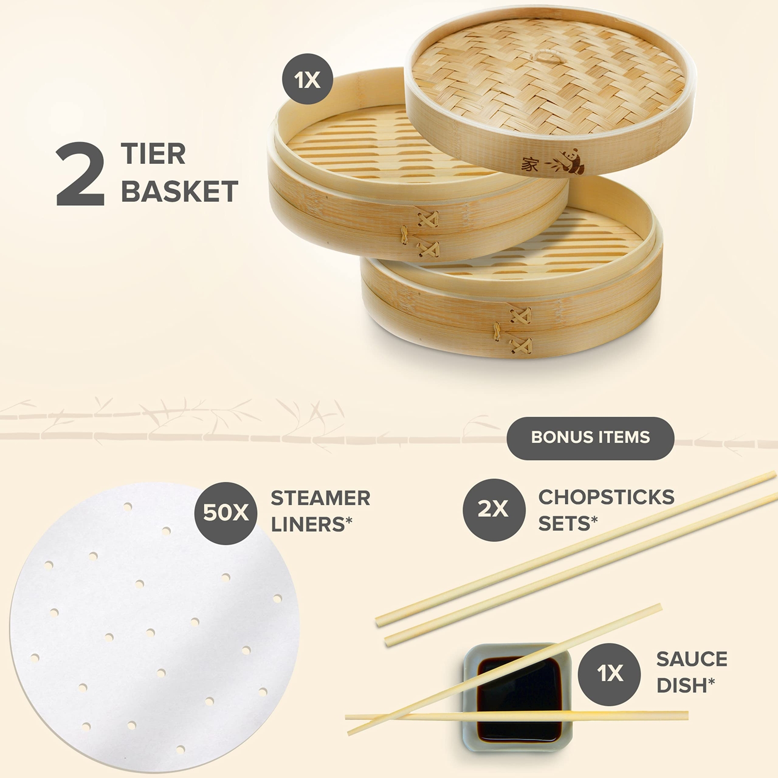 Prime Home Direct Bamboo Steamer Basket 10 inch, Dumpling Maker, Vegetable Steam