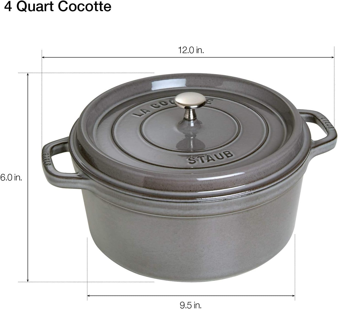 French Cast Iron Dutch Oven, 4-Qt Graphite Grey, Serves 4-6 People