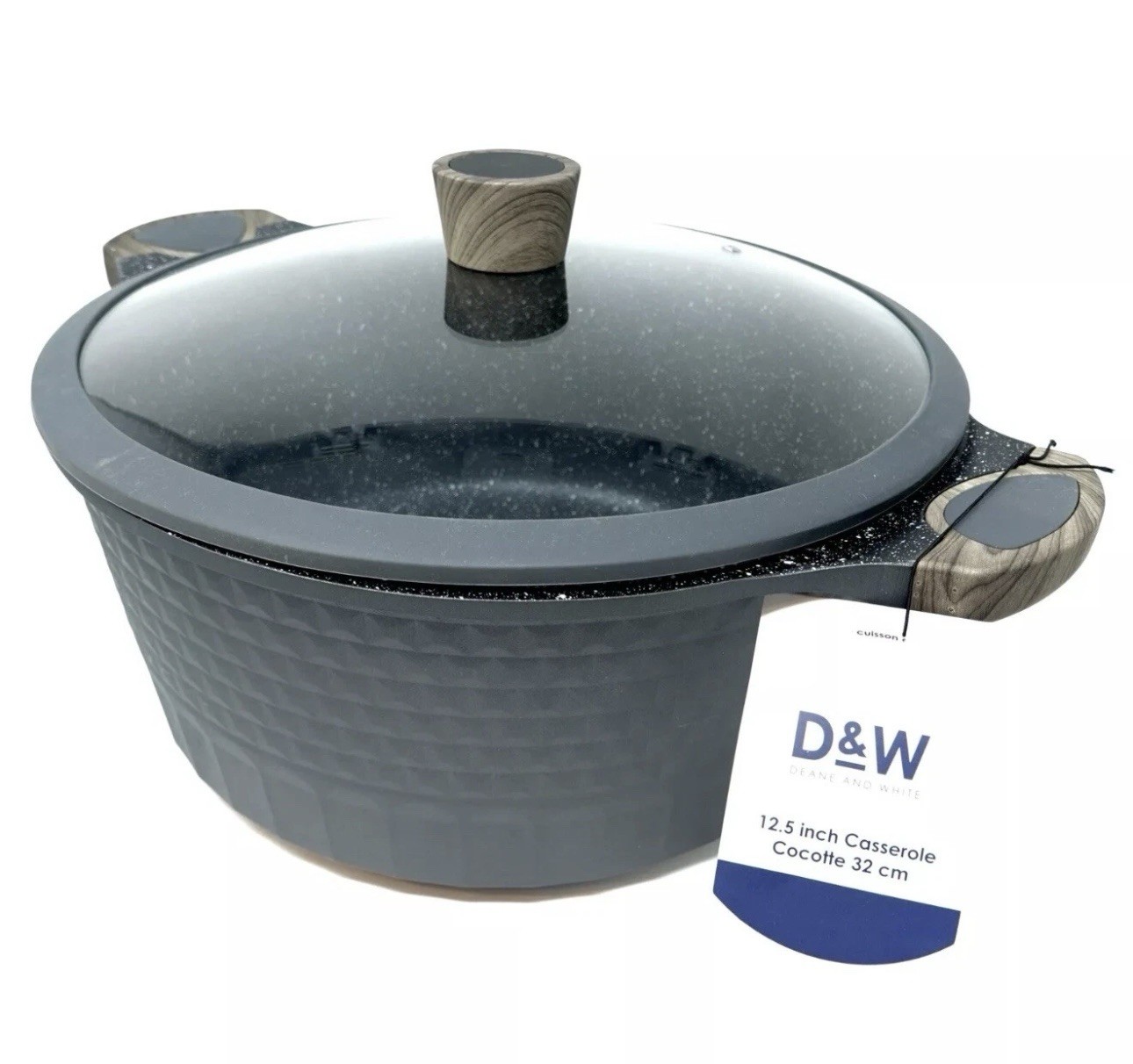 D&W Gray Pot/Casserole 12.5″ Inch 10.3 Qt W/Lid Big Party Size Nonstick Cookware