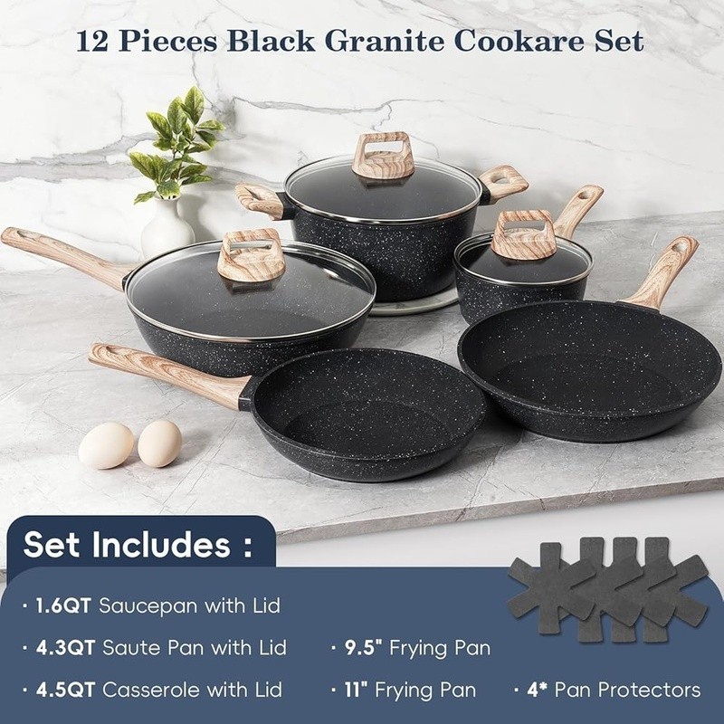Nonstick Cookware Set 12 Pieces Frying Saute Casserole Pots Pans Cookware New
