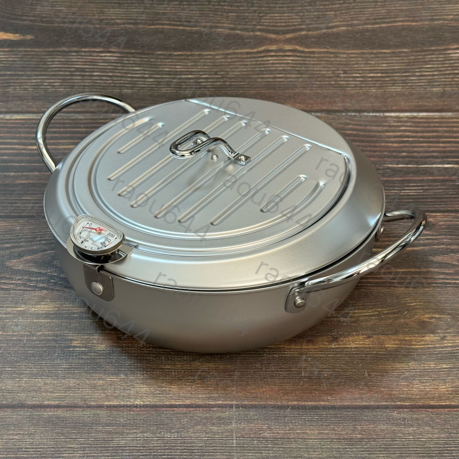 Yoshikawa SJ1025 Tempura pot with lid 24cm with thermometer Silver Mirakutei II