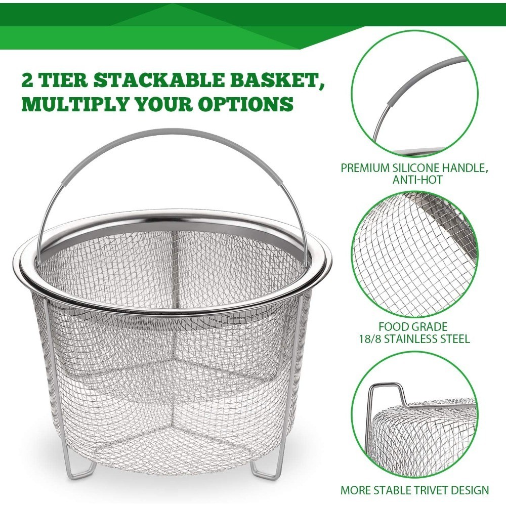 2-Tier Stackable Steamer Basket Insert for Instant Pot 6 qt & 8 qt, Stainless