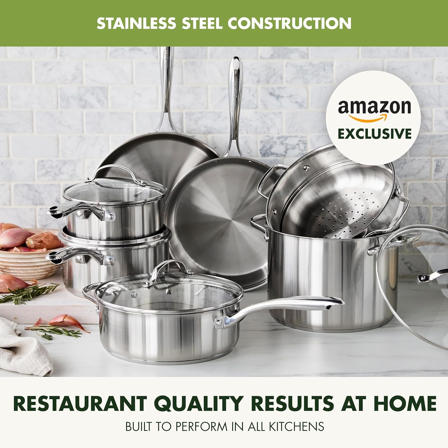 11pc Stainless Steel Cookware Set Induction Oven Safe