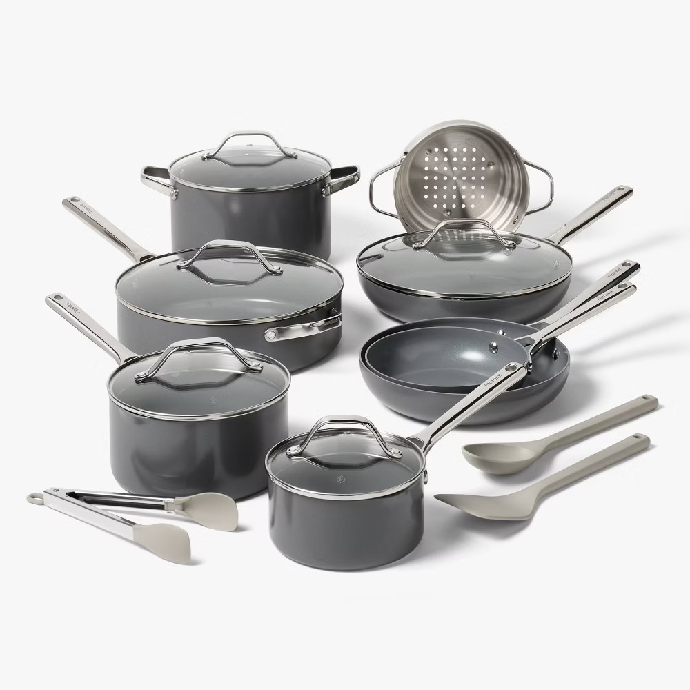 16pc Nonstick Ceramic Coated Aluminum Cookware Set Dark Gray – Figmint