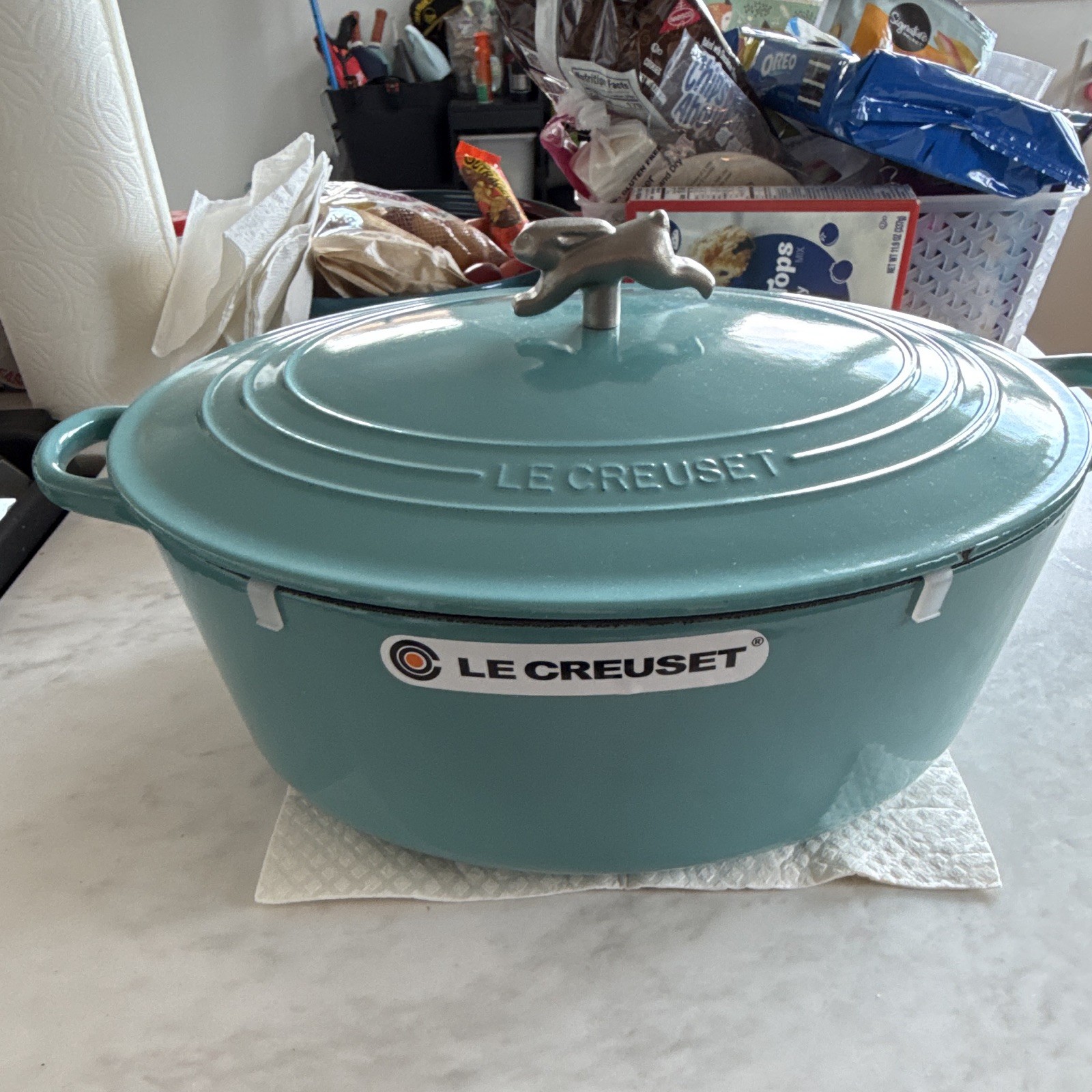 Le Creuset Signature Oval Dutch Oven 9.5 qt Cast Iron w/ Staub Hare Knob