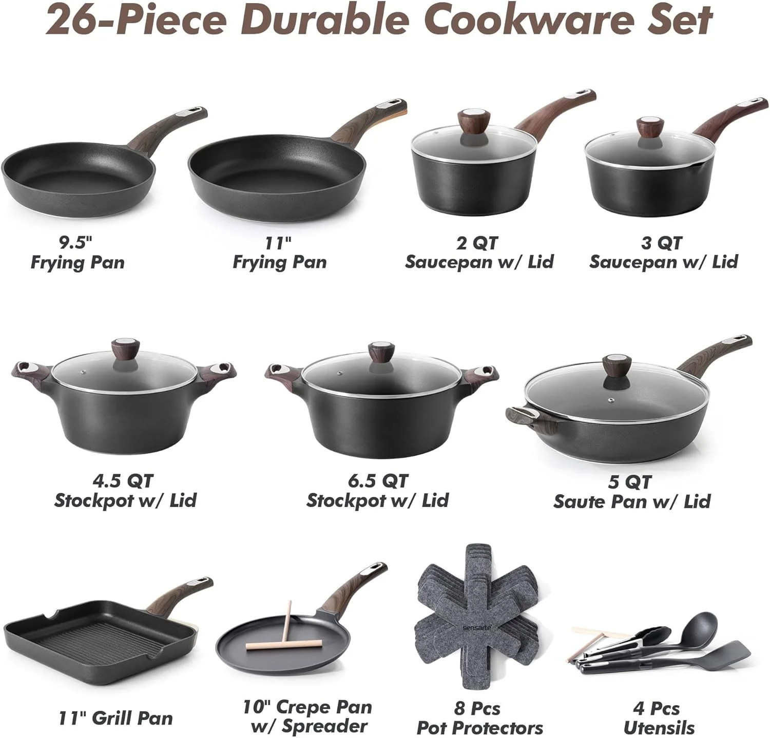SENSARTE Pots and Pans Set Non stick, Non toxic Healthy Induction Cookware Sets,