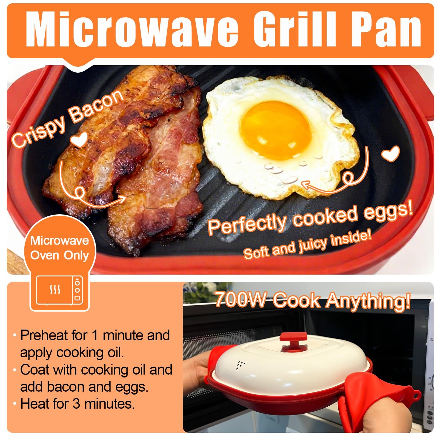 AHJ Microwave Grill Pan with Lid, Microwave Cooker MultiUse for Grilling, Fry…
