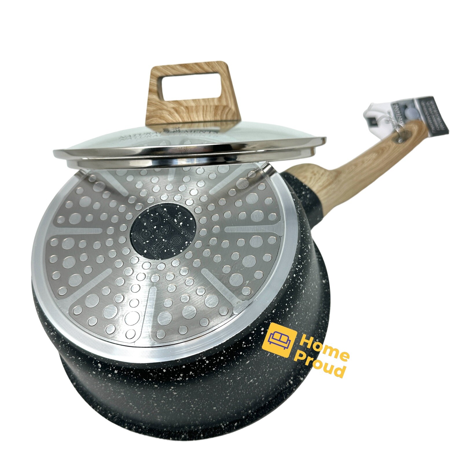 WOODSTONE Premium Saucepan Casserole Nonstick 7 Inch With Lid Natural Elements
