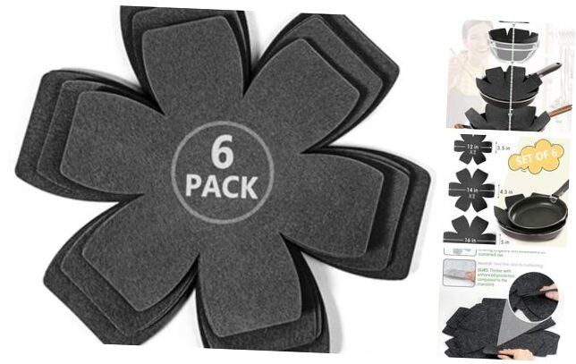 Felt Pot and Pan Protectors – Set of 6 and 3 Different Sizes Felt Pan