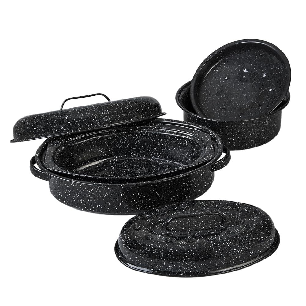 Roasting Set Covered 13 in and 15 in Oval roaster and 3 lb round roaster. Ena…